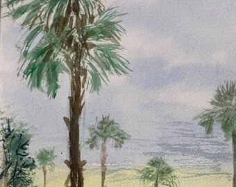 Morning Palms Watercolor Painting