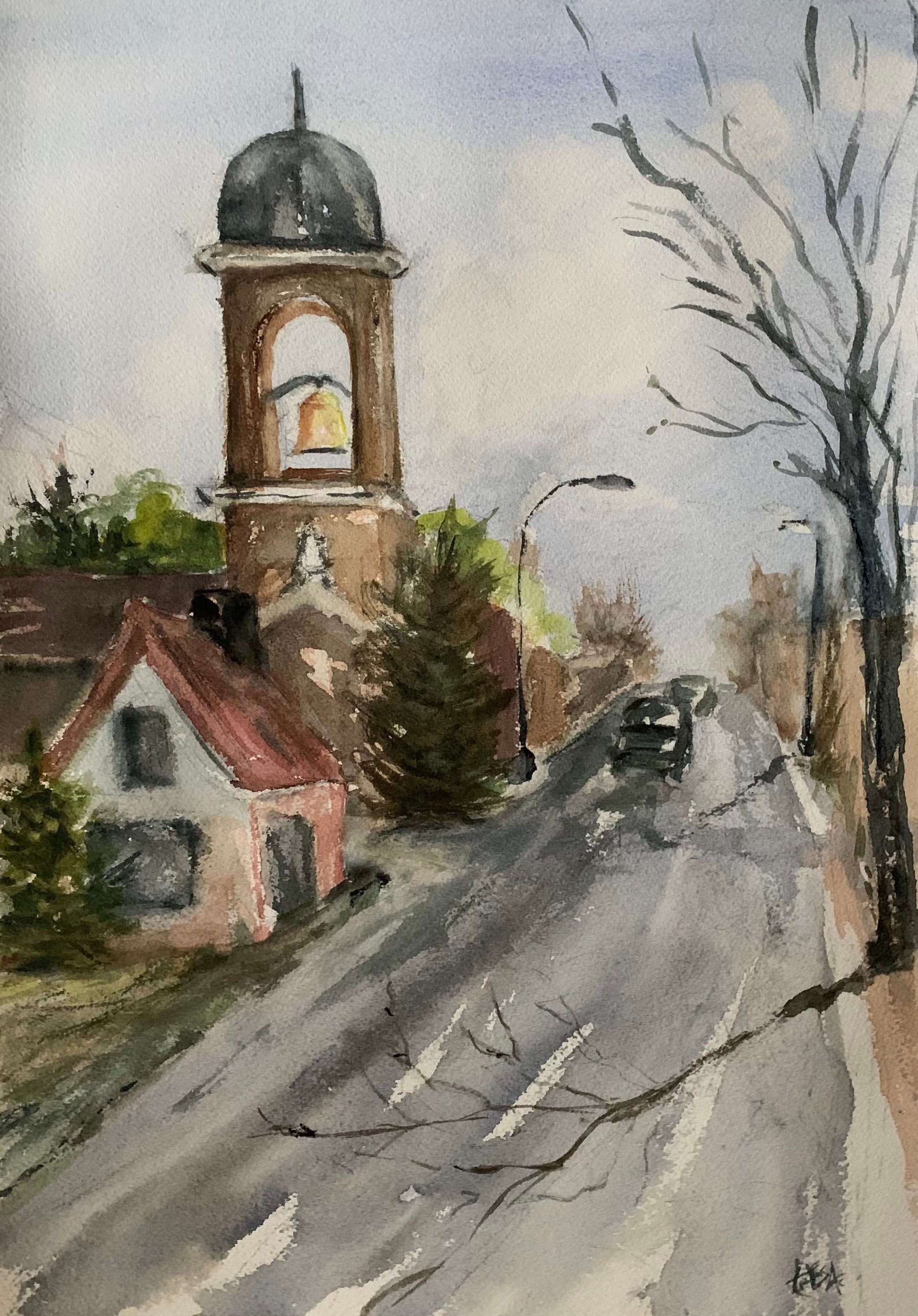 Old Bell Tower Watercolor Painting | Etsy