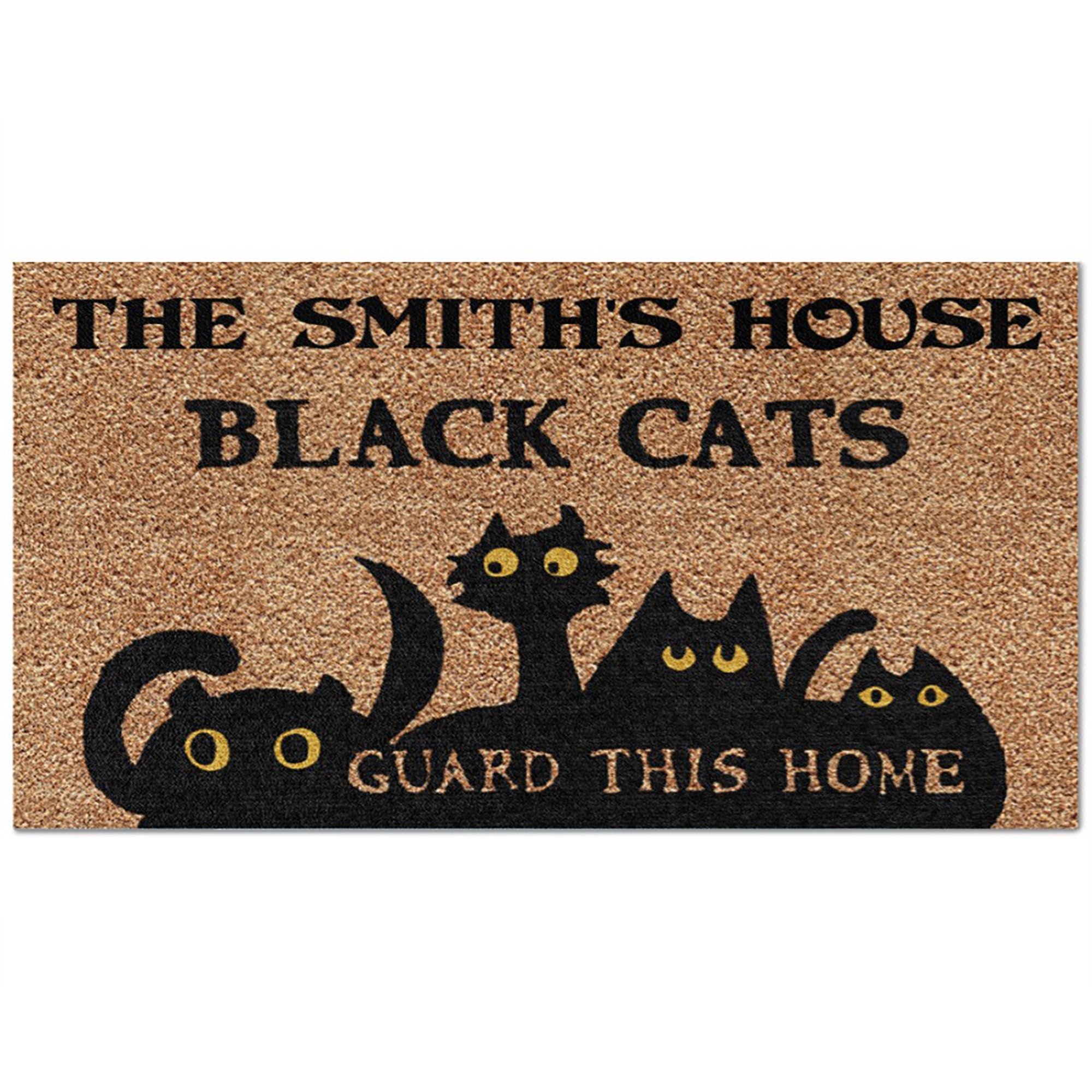 Personalized Black Cats Guard Home Doormat Funny Cat Etsy