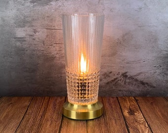 Accent Lamp / Bedside Lamp / Pressed Glass and Brass Table Lamp