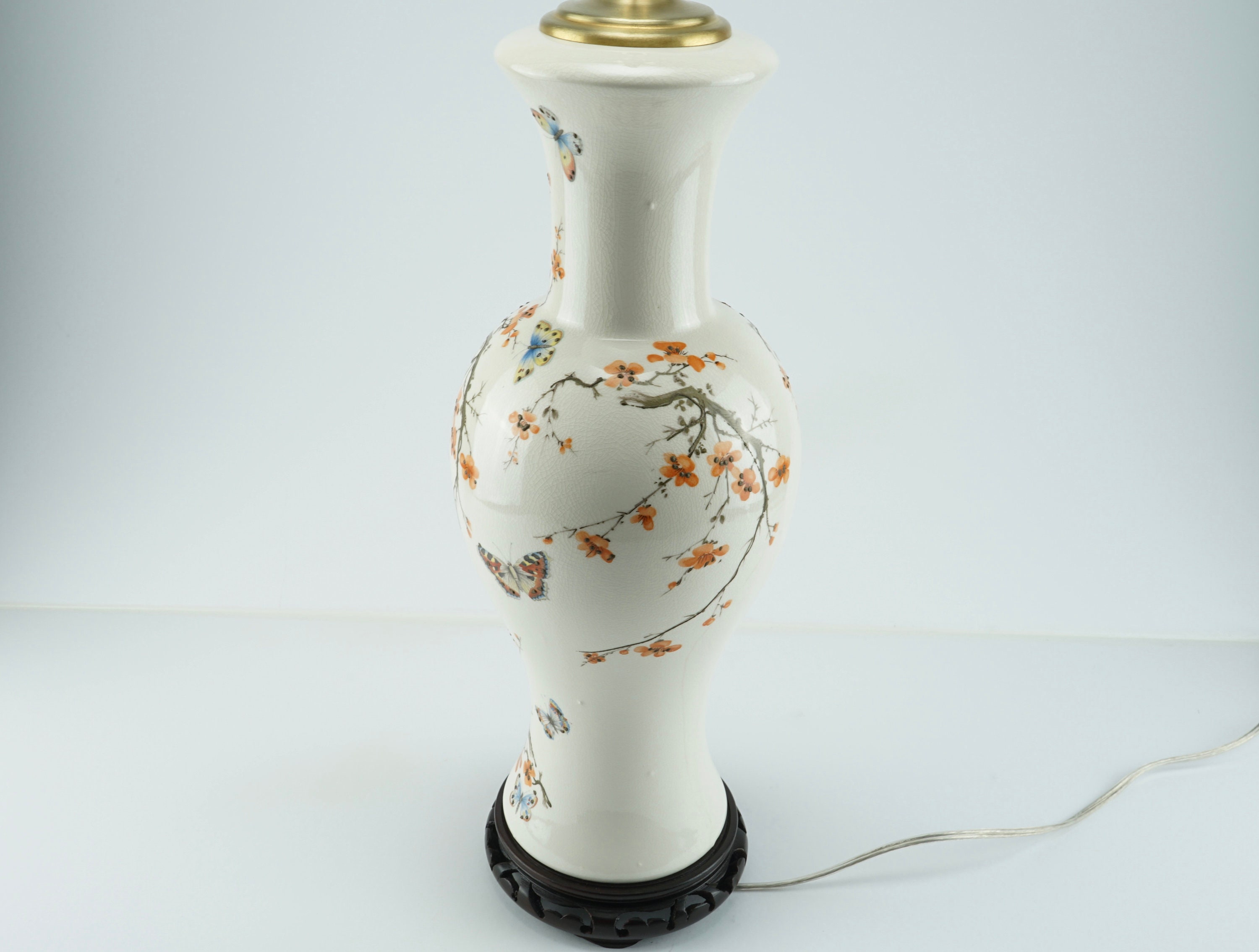 22 Inch Vintage Ceramic Hand Decorated Flower and Butterfly Table