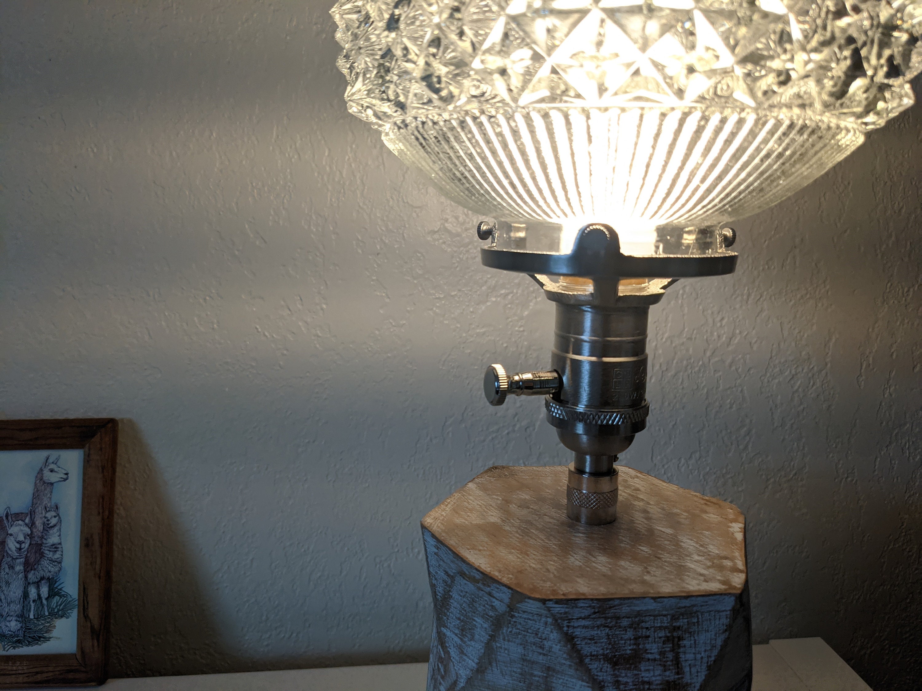 Vintage Glass & Wood Table Lamp Etsy