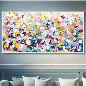 Colorful Abstract Oil Painting On Canvas Large Textured Wall Art Impasto Modern Color Splash Art  Multicolor Contemporary Living Room Art