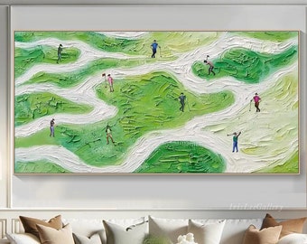 Groene golfkunst golfkunst 3D-paletmes golfschilderij op canvas moderne golfkunst unieke golfkunst hedendaagse sport decor golfliefhebbers cadeau