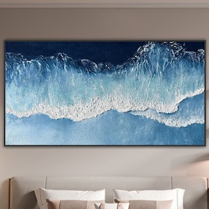 Original Blue Ocean Painting on Canvas Textured Wall Art Fashion Wall Decor Living Room Wall Art Custom Canvas Wall Art Personalized Gift