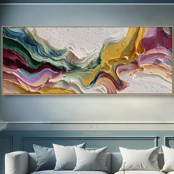 Dipinto ad olio astratto 3D su tela, arte murale moderna, moderna, orizzontale, impasto, grande decorazione murale Wabi Sabi