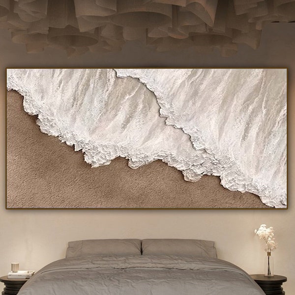 Original Ocean Beach Painting on Canvas Earth Tone Painting Sand Painting Textured Wall Art Living Room Painting Wabi-sabi Wall art