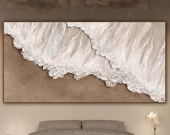 Original Ocean Beach Painting on Canvas Earth Tone Painting Sand Painting Textured Wall Art Living Room Painting Wabi-sabi Wall art