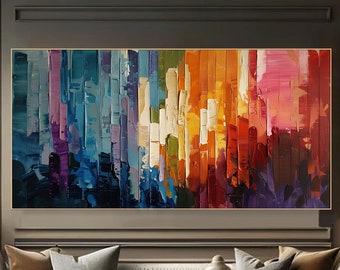 Large Abstract Colorful Painting on Canvas 3DTextured Wall Art Modern Palette Knife Painting Contemporary Living Room Art Vibrant Canvas Art