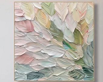 Pintura de pincelada de plumas suaves, arte de pared de paleta pastel, lienzo abstracto moderno, arte de remolinos suaves, estilo impasto texturizado contemporáneo