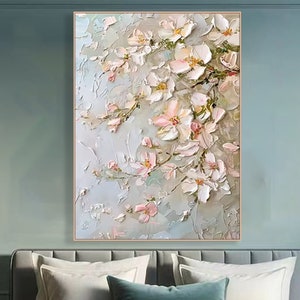 Original Flower Painting on Canvas Textured Wall Art Neutral Tone Custom Wall Art Floral Painting Modern Art Fancy Living Room Wall Art