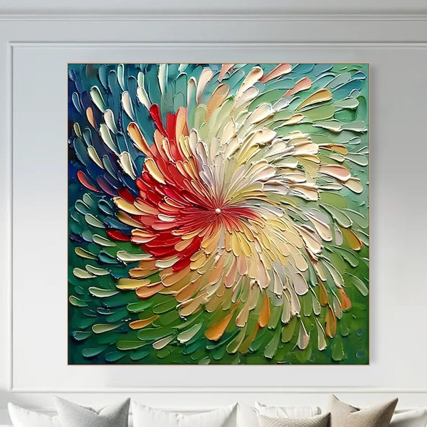 Original Floral Abstract Oil Painting 3D Textured Wall Art Colorful Modern Canvas Art Large Customizable Flower Painting Living Room Decor