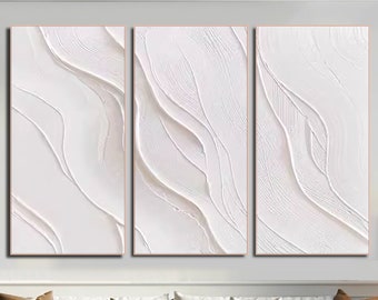 Original 3D Meereswelle Gemälde auf Leinwand Minimalist Texturierte Wand Kunst Triptychon Elfenbein Weiß Wabi-Sabi Wand Kunst Wohnzimmer Panel Home Deocr