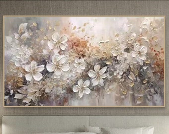 Flower Textured Wall Art 3D Abstract Floral Painting On Canvas Botanical Living Room Soft Color Texture Look Art Statement Living Room Art
