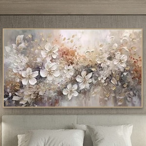 Original Flower Textured Wall Art 3D Abstrat Painting On Canvas Wall Decor Living Room Soft Color Textured Flower Wall Art Spring Decor