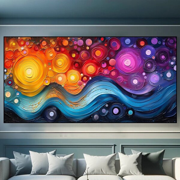 Original Vibrant Painting on Canvas Colorful Colors and Shapes 3D Textured Wall Art Custom Canvas Art Living Room Wall Art Trendy Home Decor