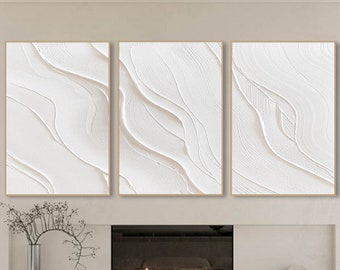 Original 3D-Ozeanwellengemälde auf Leinwand, minimalistisches strukturiertes Wandkunst-Triptychon, Elfenbeinweiß, Wabi-Sabi-Wandkunst, Wohnzimmer-Panel, Heimdeokr