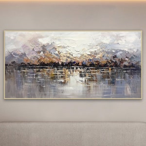 Original Painting on Canvas Textured Wall Art Gold Painting City Skyline Landscape Painting Living Room Wall Art Urban Wall Art Modern Art