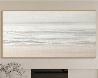 Tranquil Beach Painting on Canvas Sunlit Sky and Sea Art Sand Beach Wall Decor Calming Living Room Art, Custom Canvas Art, Personalized Gift