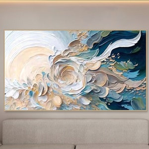 Original Flower Textured Wall Art 3D Abstrat Painting On Canvas Wall Decor Living Room Soft Color Textured Flower Wall Art Spring Decor