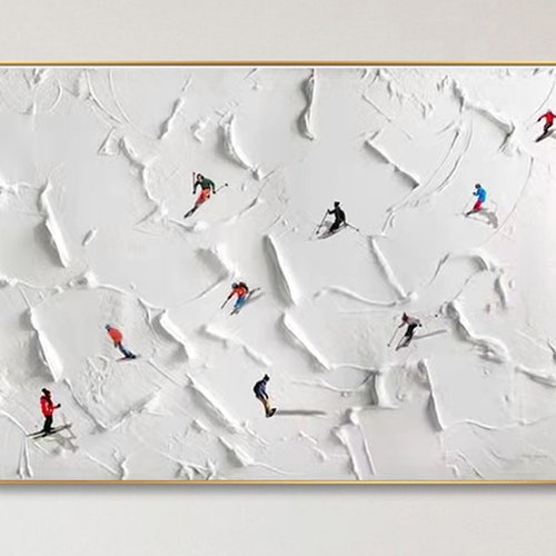 Original Ski Sport Painting on Canvas Winter Decor Texture Etsy UK