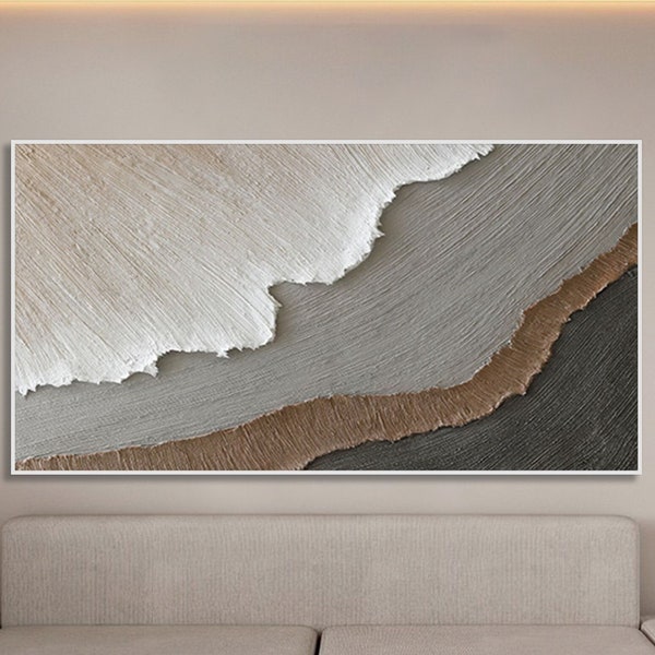 3D Minimalist Ocean Painting on Canvas Earth Tone  Waves Art Texture Wall Art Wabi-Sabi Wall Art Living Room Painting Fashion Room Decor