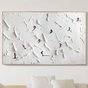 "Original Gemälde auf Leinwand ""skisport"" benutzerdefinierte Malerei Textur Wandkunst personalisierte Geschenk Skifahrer auf verschneiten Berg Kunst weißer Schnee Skilaufen Kunst."
