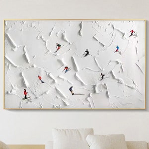 Original Ski Sport Painting on Canvas Custom Painting Texture Wall Art Personalized Gift Skier on Snowy Mountain Art White Snow Skiing Art - Etsy