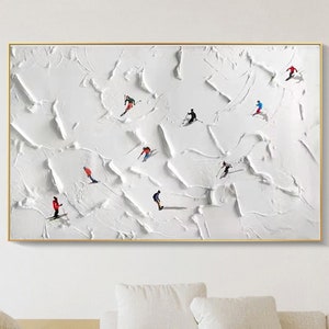 "Original Gemälde auf Leinwand ""skisport"" benutzerdefinierte Malerei Textur Wandkunst personalisierte Geschenk Skifahrer auf verschneiten Berg Kunst weißer Schnee Skilaufen Kunst."