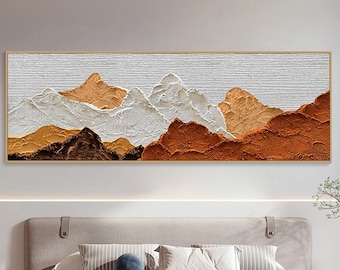 Originale 3D incorniciato in gesso stile terracotta strutturata parete arte Wabi-Sabi montagna pittura bruciata arancione soggiorno arredamento Boho moderna tela