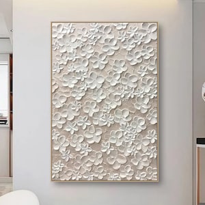 Abstract Flower Textured Wall Art  Blooming Floral Painting On Canvas Gift For Her Living Room Wall Art Neutural Wall Art Custom Canvas Art