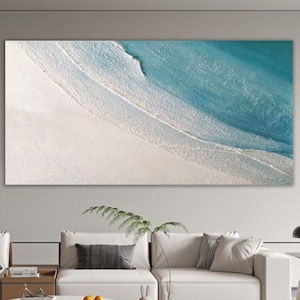 Original Blue Ocean Painting on Canvas Textured Wall Art Fashion Wall Decor Living Room Wall Art Custom Canvas Wall Art Personalized Gift