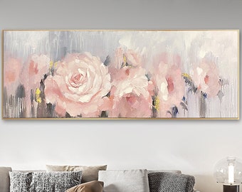 Flower Painting On Canvas Custom Canvas Wall Art Pink Peony Art Modern Art Floral Wall Art Soft Color Art Calming Painting Spiritual Decor