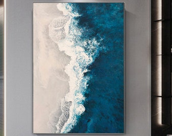 Pittura oceanica Grande pittura costiera su tela Pittura di paesaggio marino Pittura a spatola Pittura di cielo marino Pittura di paesaggio di alba