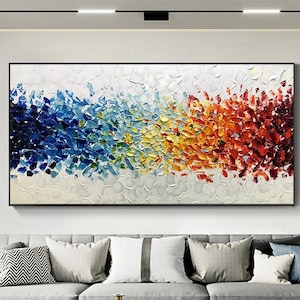 Abstract Boho Wall Decor Wall Art Canvas Textured Wall Art Original Oil Painting On Canvas Modern Art Red Blue Painting Home Decor Spiritual