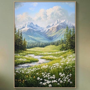 Wildflower Meadow Canvas Art Textured Wall Art Original Floral Oil Painting Colorful Field Flowers Decor Vibrant Blooming Garden Wall Art