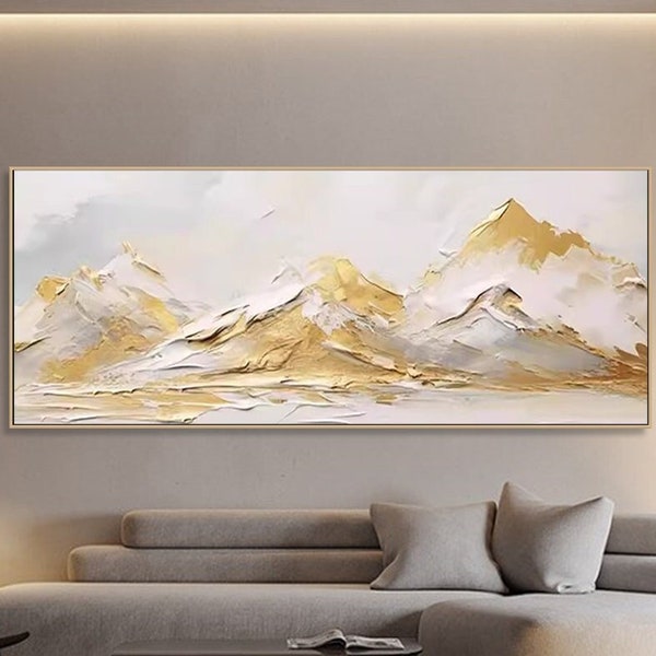 Gold Abstract Mountain Paitning on Canvas Textured Wall Art Gold Foil Boho Wall Decor Bright painting Large Modern Art PIanting for Hotel