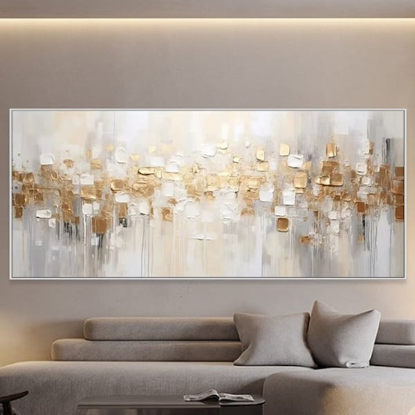 Gold Abstract Paitning on Canvas Textured Wall Art Gold Foil Painting  Boho Wall Decor Bright painting Large Modern Art PIanting for Hotel