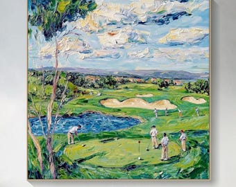 Large Golf Course Wall Art Textured Oil Painting On Canvas Impressionist Golf Art Golf Gift for Men Sports Art for Livingroom Modern Art