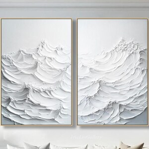 Original 3D White Ocean Wave Oil Painting On Canvas Large Minimalist Wabi Sabi Textured Wall Art Modern Neutral Abstract Seascape Wall Decor