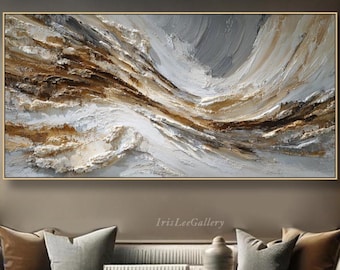 Abstract Mountain Oil Painting, Impasto Texture, Modern Neutral Wall Art