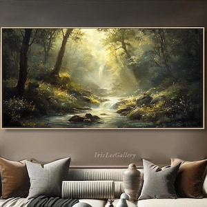 Forest Waterfall Oil Painting On Painting Large  3D Textured Wall Art Extra Impressionist River and Trees Canvas Art Handmade Home Decor