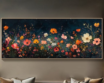 Original Flower Painting on Canvas 3D Texture Painting Scenery Art Colorful Natural Painting Living Room Wall Art Teal Luxurious Floral Art