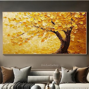 Original Gold Tower Tree Painting On Canvas Large 3D Textured Wall Art Unique Living Room Wall Art Natural Painting Wind Texture Look Art