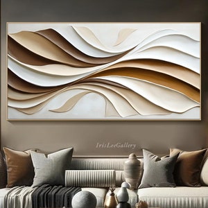 3D Minimalistisches abstraktes Holzdekor Große texturierte Welle Wandkunst Wabi-Sabi Wandkunst Wohnzimmer Wanddekor Beige Weiß Neutrale Töne Wandkunst