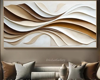 3D Minimalist Abstract Wood Decor Large Textured Wave Wall Art Wabi-Sabi Wall Art Living Room Wall Decor Beige White Neutral Tones Wall Art