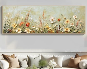 Abstract Floral Painting On Canvas 3D Textured Botanical Wall Art Soft Yellow Flower Art Vibrant Nature-Inspired Decor Living Room Decor