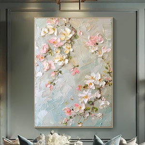 キャンバスに描かれた花の絵画 3D 桜のテクスチャ ウォールアート エレガントな花のアート パステル インパスト 植物装飾 リビングルーム ウォールアート
