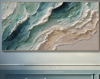 Ocean Wave Oil Painting On Canvas Textured Coastal Wall Art Large Hand Painted Seascape Canvas Art Turquoise Blue Sea Wall Decor