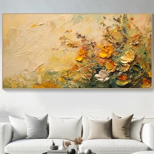 Boho Textured Floral Painting Abstract Yellow Flower Art Colorful Floral Art Impressionist Flower Art Yellow&Green Painting Landscape Art
